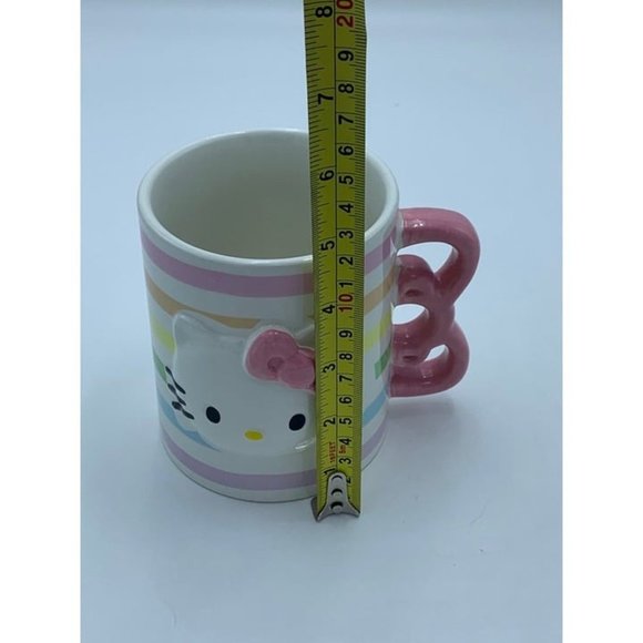 Sanrio Hello Kitty 3D Sculpted Striped Ceramic Mug with bow handle Set of 2 Mugs - Picture 7 of 10